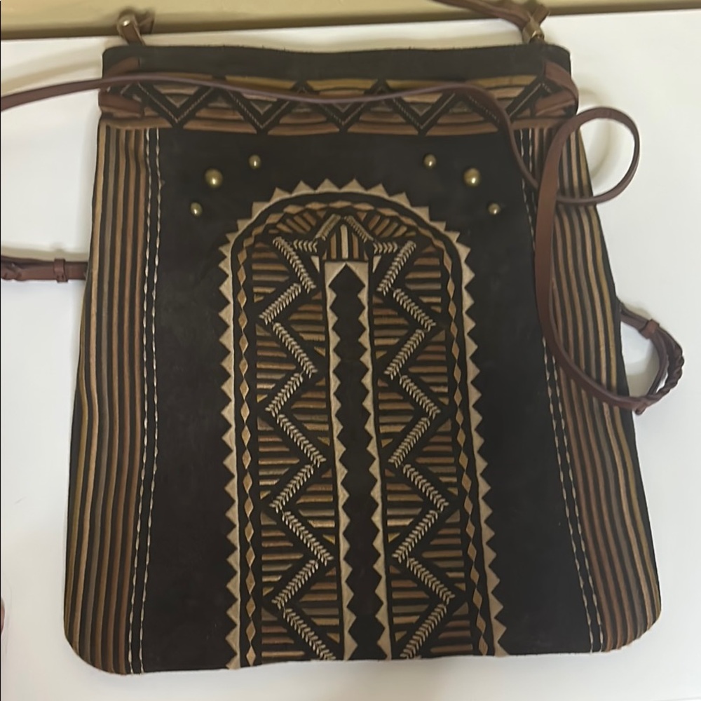 UGG Brown and Black Crossbody Bag with Geometric Design